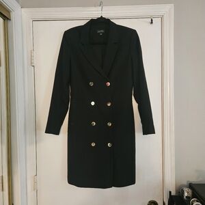 Tahari ASL Black Double Breasted Blazer Dress with Gold Buttons Size 6